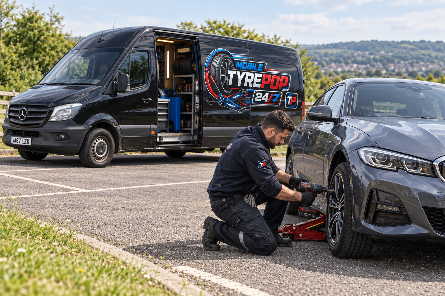 Mobile Tyre Pop technician fitting a new tyre